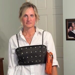 Thrifted Outfit – White Button-down, Slacks, Corset, Jewelry & Purse, Size 10/12